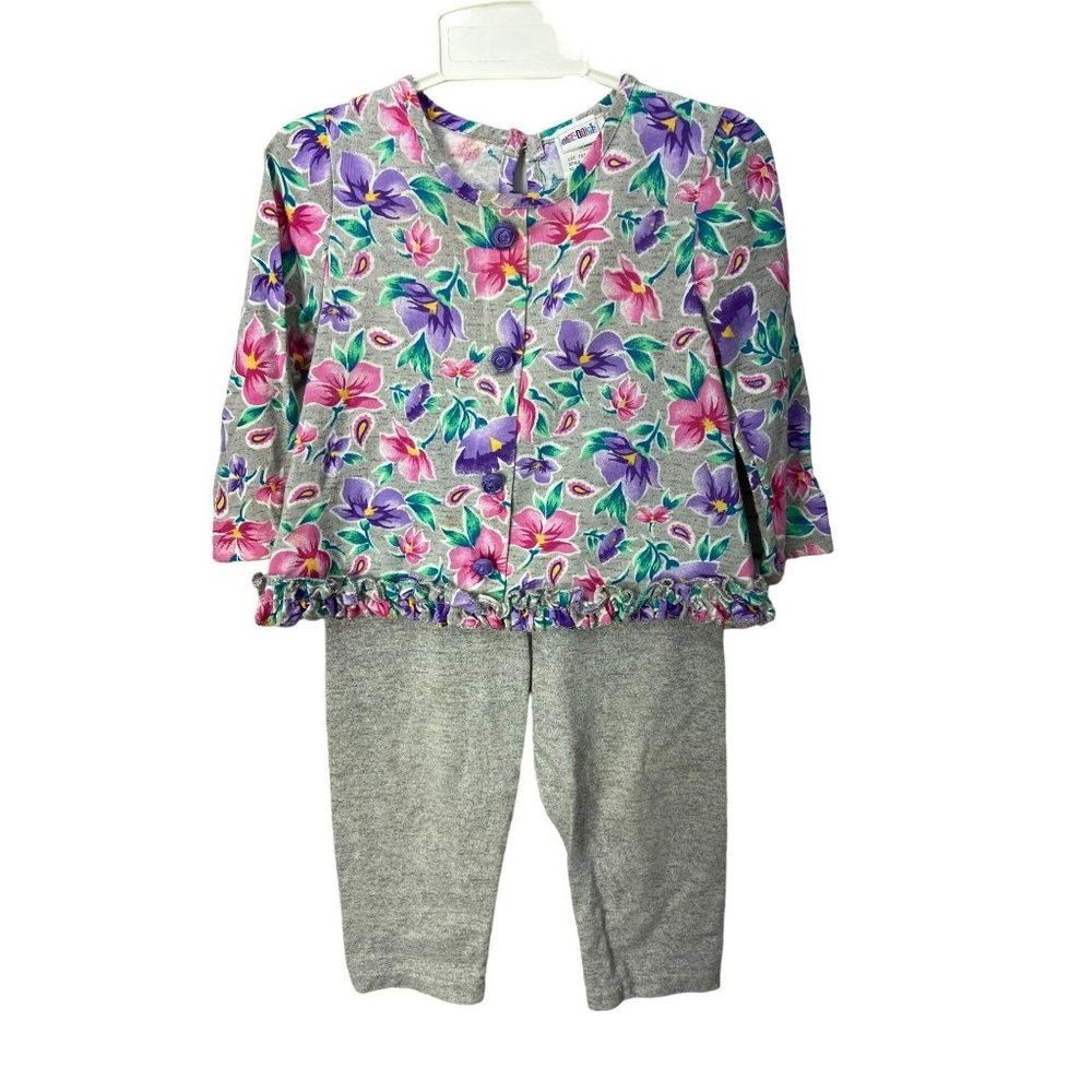 Okie Dokie Vintage Gray Floral Print‎ Girls Size 24 Months 2 Piece Outfit
